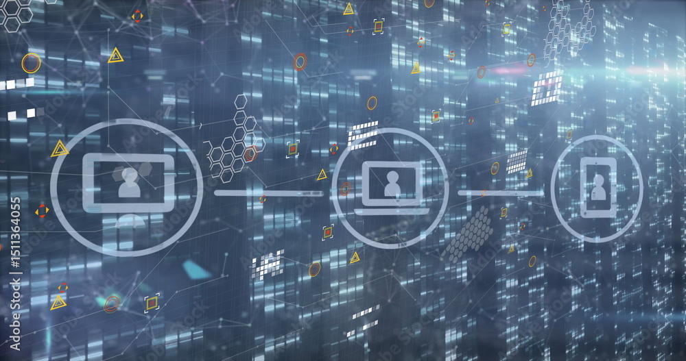 Aufkleber image of data processing and media icons over black background