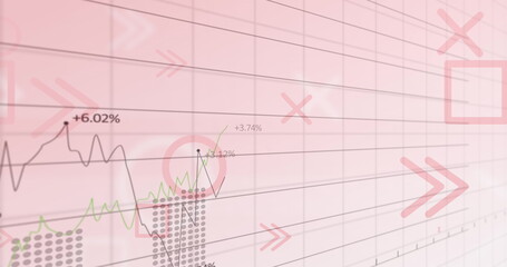 Image of shapes and graphs on light pink digital screen