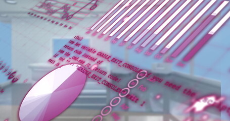 Image of financial data processing over moving cogs
