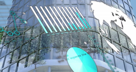Image of graphs over office buildings