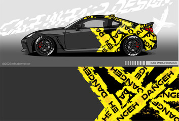 Illustration vector grahic of Car wrap decal with abstract design. Black yellow colour. Livery car editable. Mockup template sticker vinyl for racing, rally, or daily use.