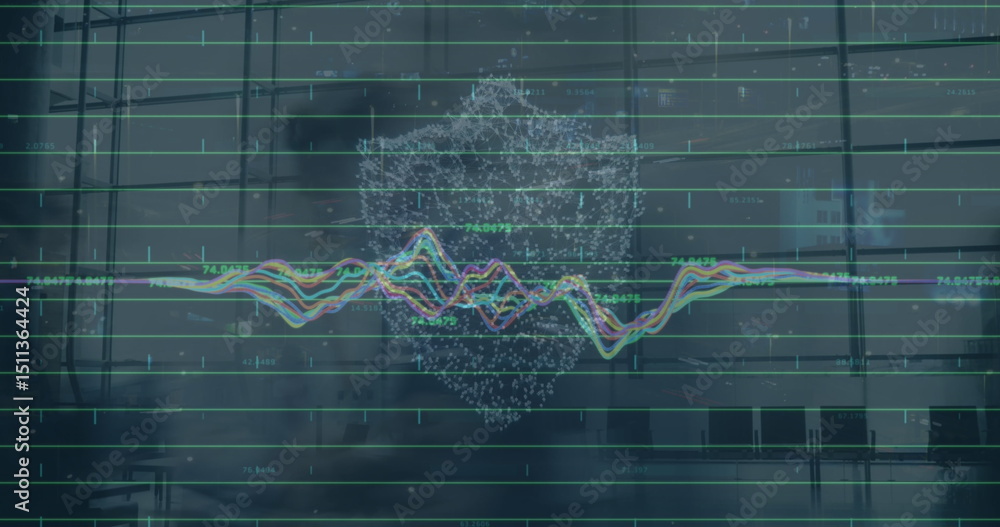 Poster image of data processing over digital padlock and clouds