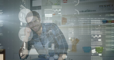 Image of data processing over caucasian businessman at office