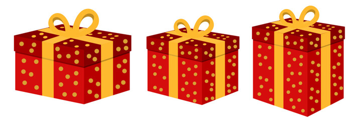 Gift box present icon set, color gift boxes clip art, colored gift box with ribbon, flat design illustration, vector