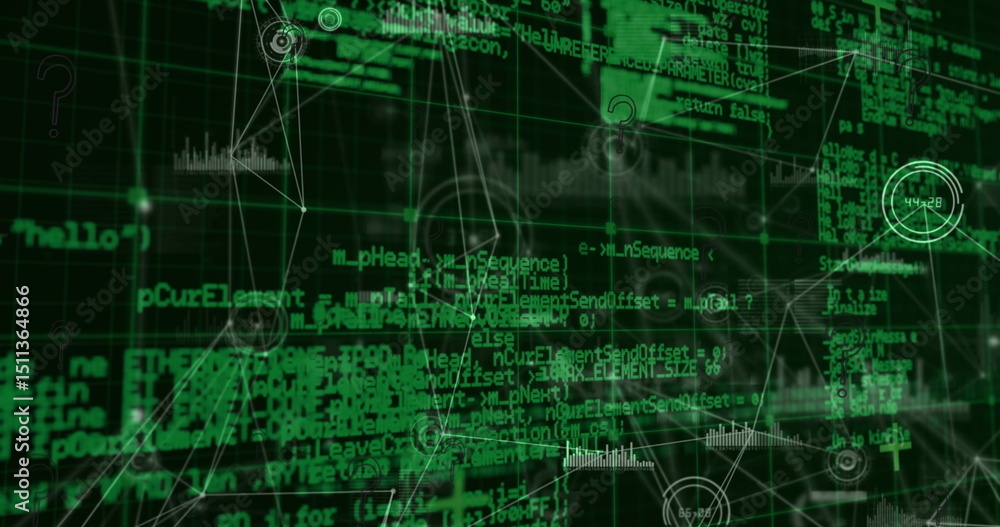 Poster image of connections and data processing on black background