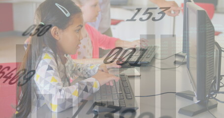 Image of data processing over diverse schoolchildren using computers