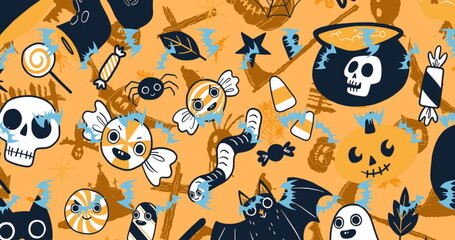 Image of halloween icons on orange background