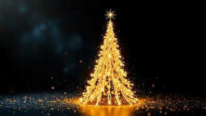 Golden Christmas Tree Festive Lights and Sparkling Holiday Magic