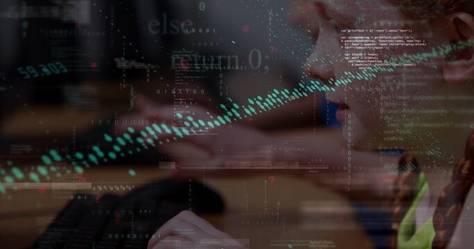 Image of data processing over diverse schoolchildren using computer