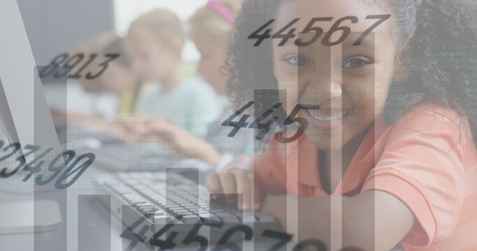 Image of data processing over diverse schoolchildren using computers