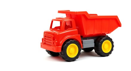 Obraz premium Red Toy Dump Truck: A Cheerful, Playful Plastic Model