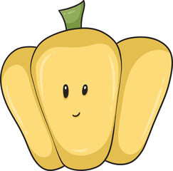 A cheerful bell pepper cartoon character perfect for children's products or food promotion.