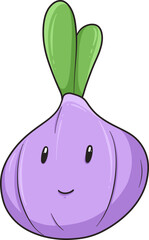 A friendly cartoon onion character with a smiling face and leafy green top, suitable for children's content.