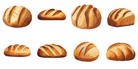 Multiple vector illustrations round bread, watercolor style