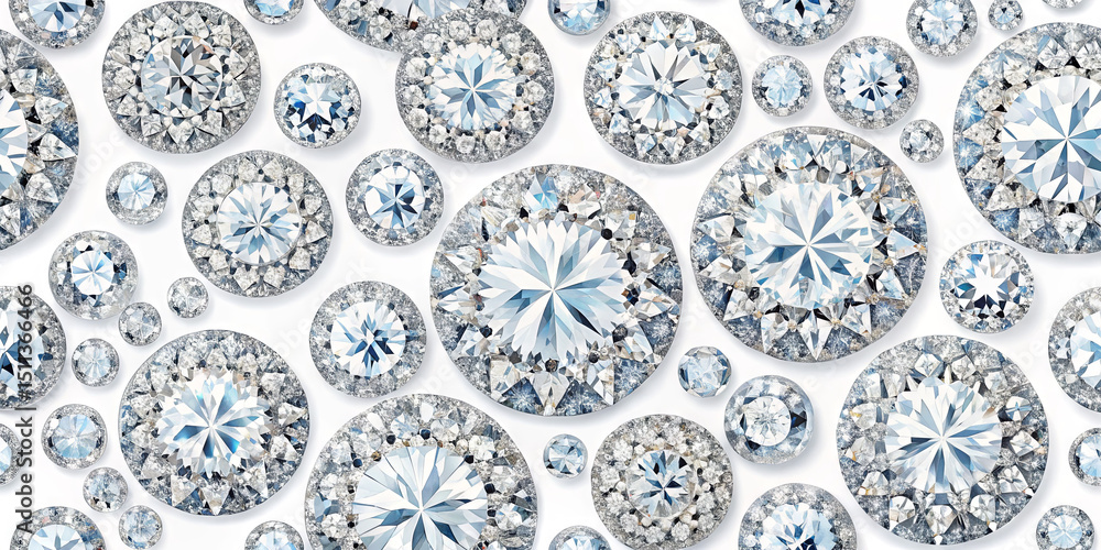 Poster a stunning array of diamonds in different cuts and sizes are arranged closely on a white surface, hi