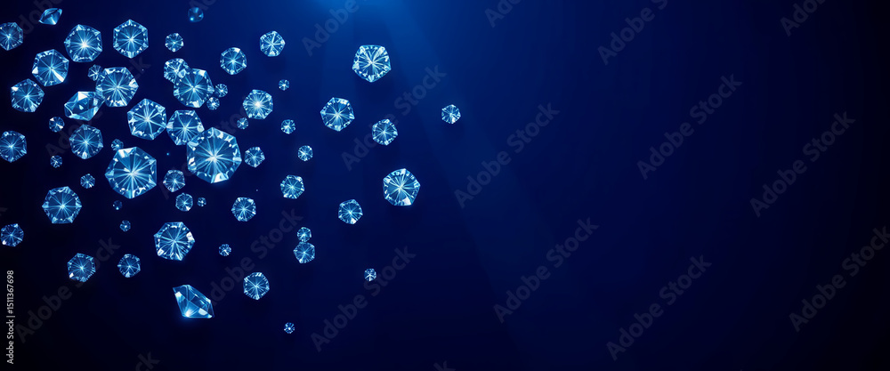 Aufkleber clusters of glimmering blue diamonds are scattered across a deep dark background, creating a mesmeri