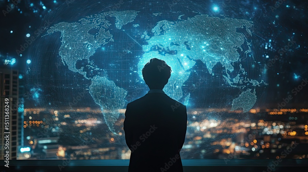 Poster A scientist monitoring global temperature changes on a high-tech digital map, tracking environmental shifts.