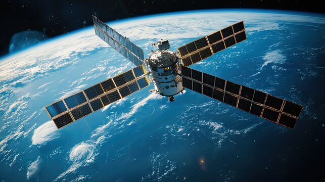 A satellite scanning Earth, tracking global temperature changes and environmental shifts from space.