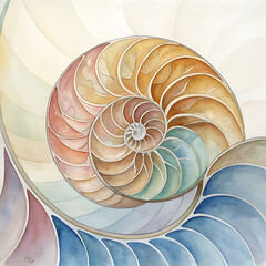 Obraz premium Abstract Watercolor Seashell Clipart Spiral Nautilus Shell Design