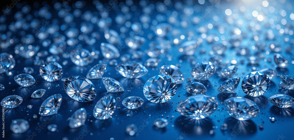 Aufkleber scattered diamonds reflect light against a blue background, creating a stunning array of sparkle and