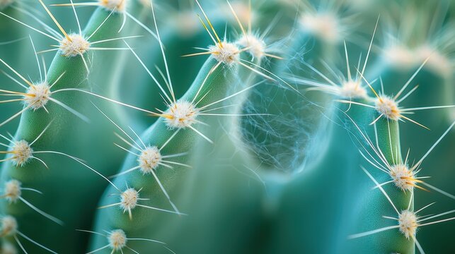 Sonoran cactus skin extreme close-up displaying protective spines areoles and natural green coloration with blurred background