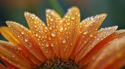 Prairie sunflowers detailed macro shot showing vibrant golden orange petals with water droplets morning dew natural bokeh background botanical nature photography shallow focus