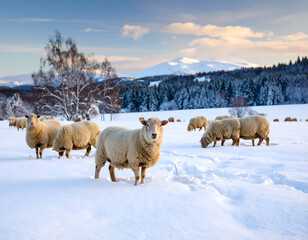 Winter Wonderland A Flock of Sheep in a Snow-Covered Field