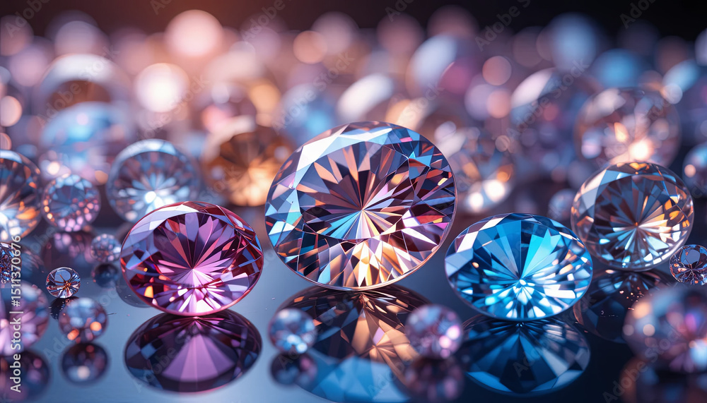 Poster multicolored diamonds and crystals reflect light, creating a dazzling display of brilliance. the vib