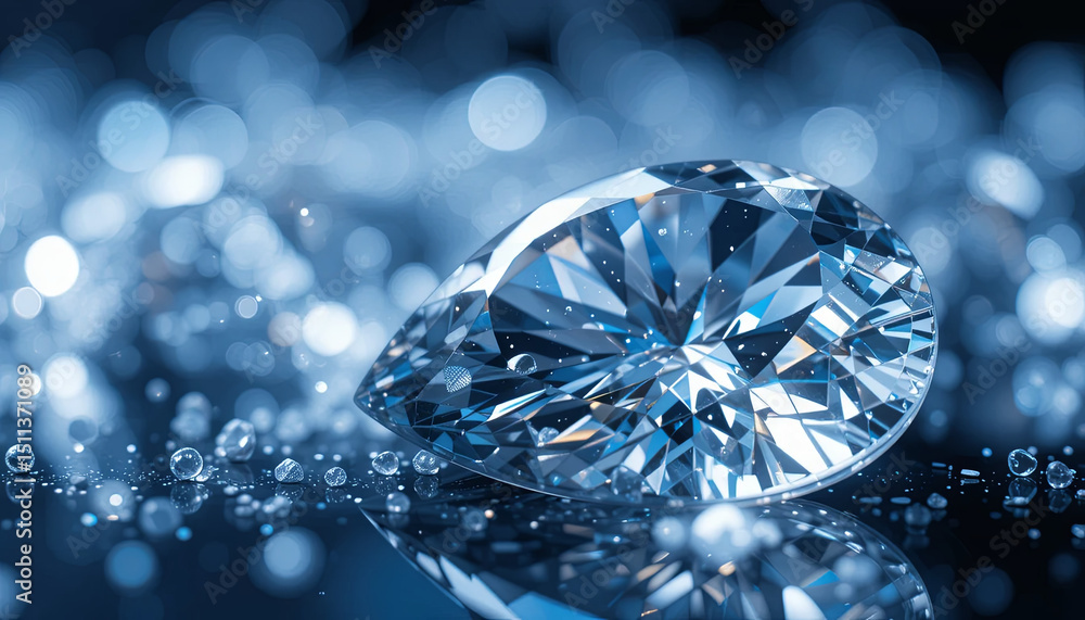 Poster a brilliant blue diamond rests on a smooth surface, glimmering under soft lighting. surrounding it a
