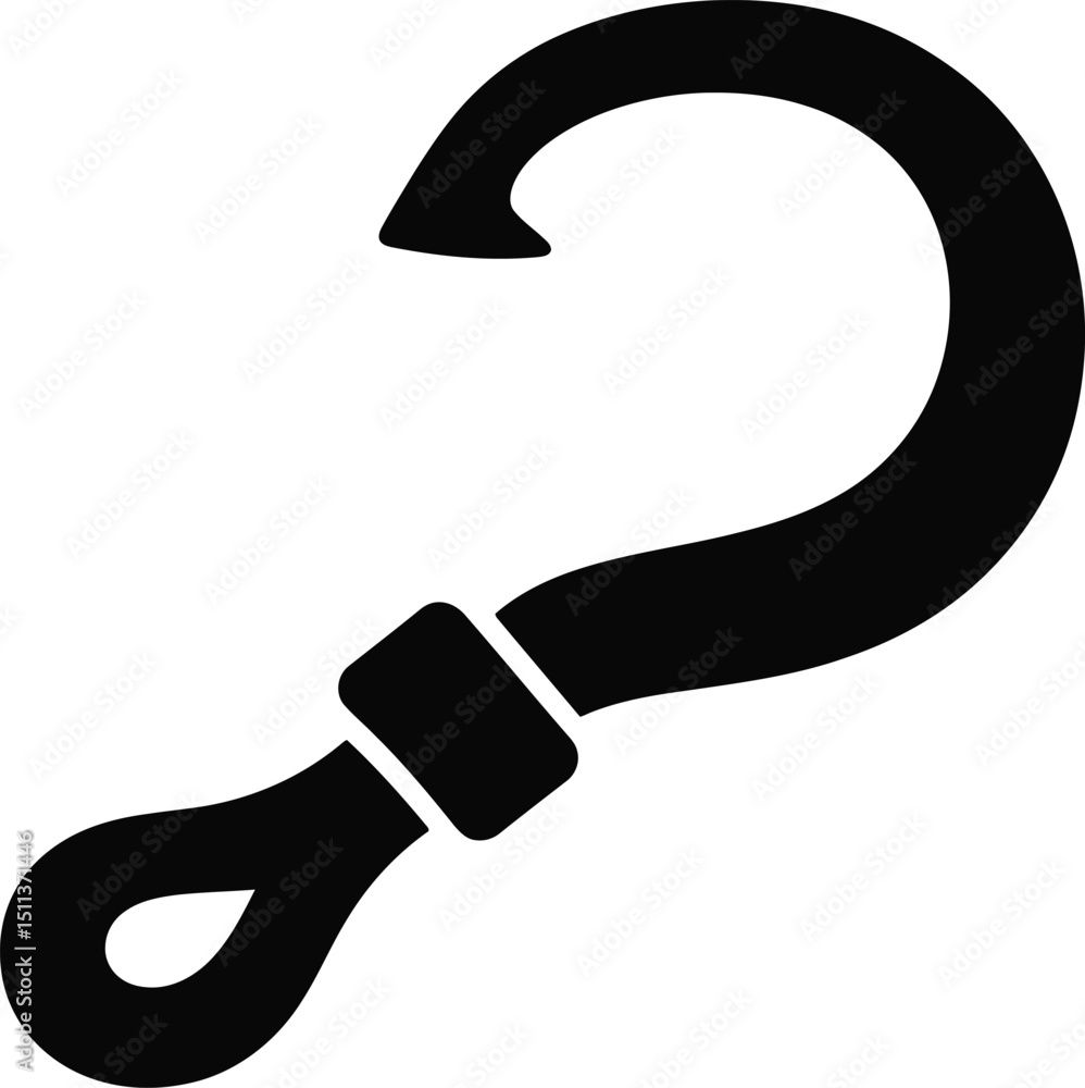 Aufkleber a bold black silhouette of a hook with a handle against a plain white background in a simple design