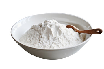 Close-up of White Flour in Bowl with Wooden Spoonisolated on transparent background png