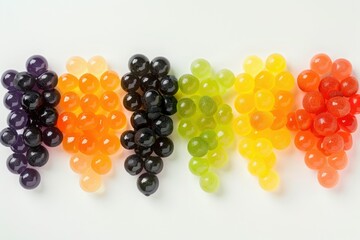clear pixel picture of Six Different Flavors of Popping Boba Pearls on a White Background