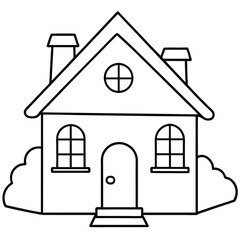 House Outline or line art drawing for children activity with black and white image