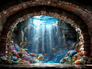 Enchanted Underwater World A Surreal View Through an Ancient Archway