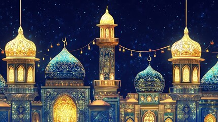 Obraz premium Illuminated Mosque Cityscape at Night