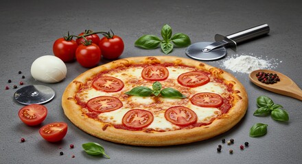 Tomato Pizza with Mozzarella and Basil