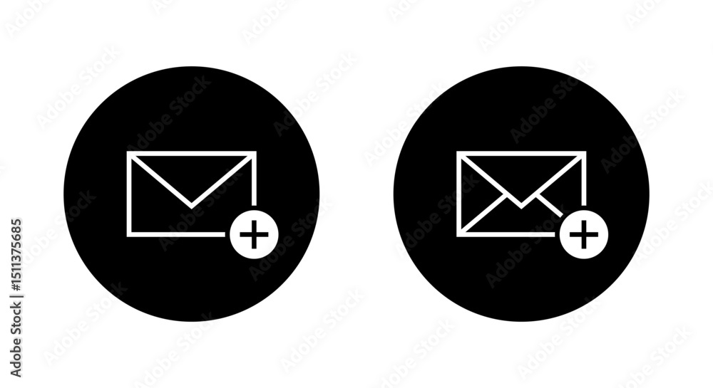 Poster add envelope message outline icon on black circle. create email, mail sign symbol