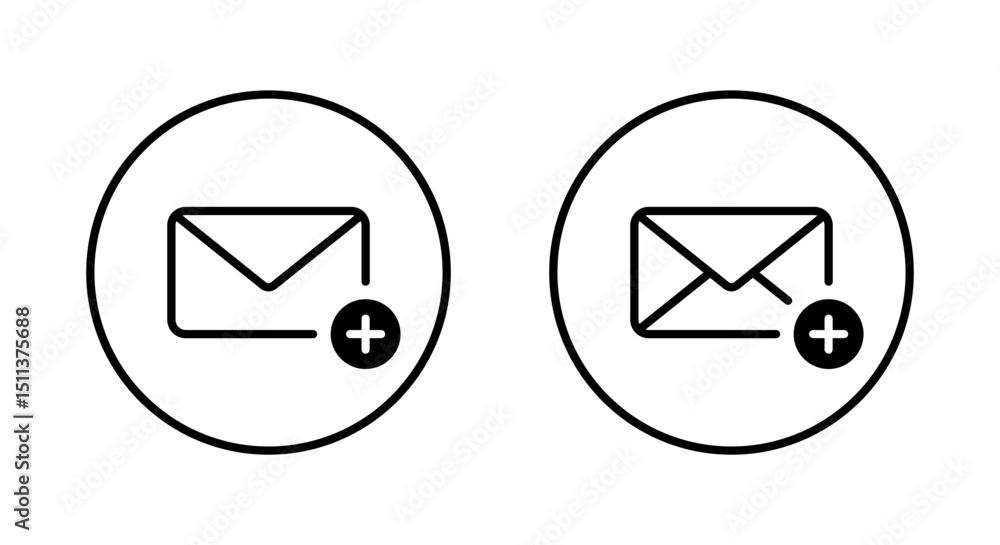 Poster add message icon on circle line. envelope email with plus sign symbol
