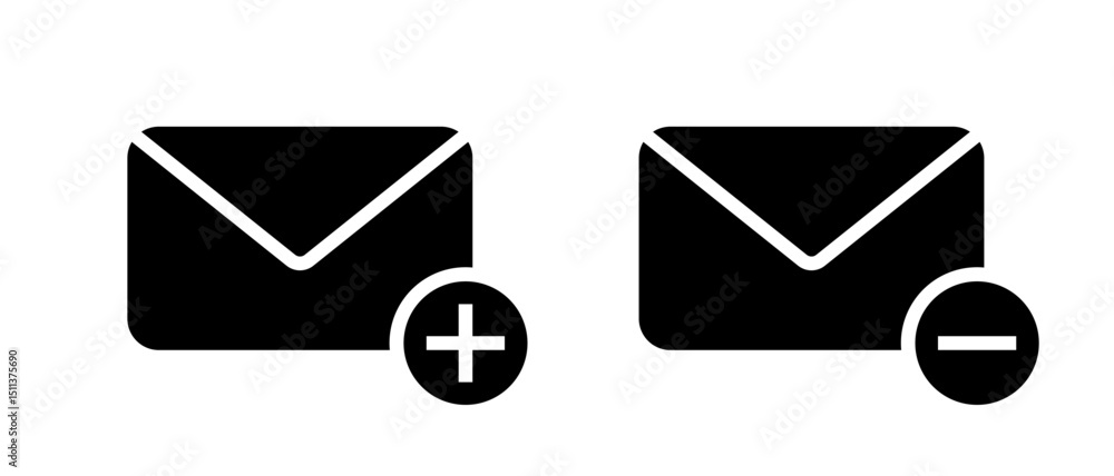 Aufkleber add and remove message icon isolated on white background. email with plus and minus sign symbol