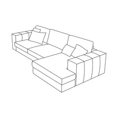 Black and White Line Drawing of a Sectional Sofa