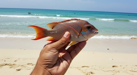 Fish Held on Beach