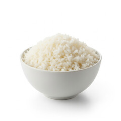 Fluffy white rice in a ceramic bowl, isolated on white. Perfect for food, healthy eating, and Asian cuisine themes.

