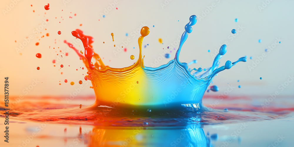 Poster vibrant colorful paint splashes create a dynamic crown shape effect