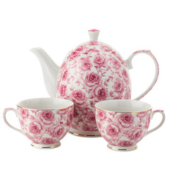 Elegant Pink Rose Tea Set: Perfect for Afternoon Tea & Special Occasions on transparent background