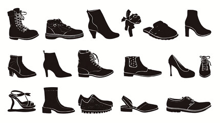 Collection of different types of women shoes vector art illustration footwear fashion style diverse design