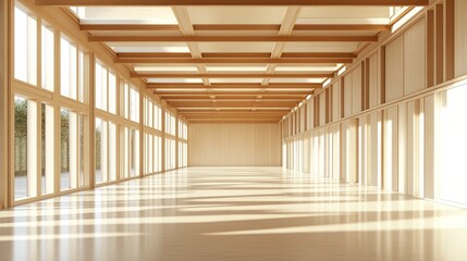 Light-Filled Interior Wood Structure with Window Walls, minimalist ,architecture