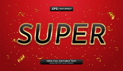 Red background with gold confetti and the word super in black with a gold outline. Festive design suitable for celebrations and promotions.