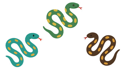 Obraz premium Set of Stylized Green, Blue, and Brown Snakes