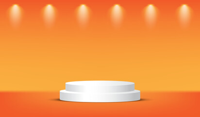 3D White Podium with Orange Spotlight Background – Product Display Stage Template