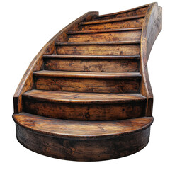 Fototapeta premium Elegant wooden staircase with rich grain detail and curved design against backdrop